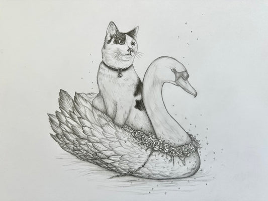 Fine Pencil Drawing „Cow Cat“