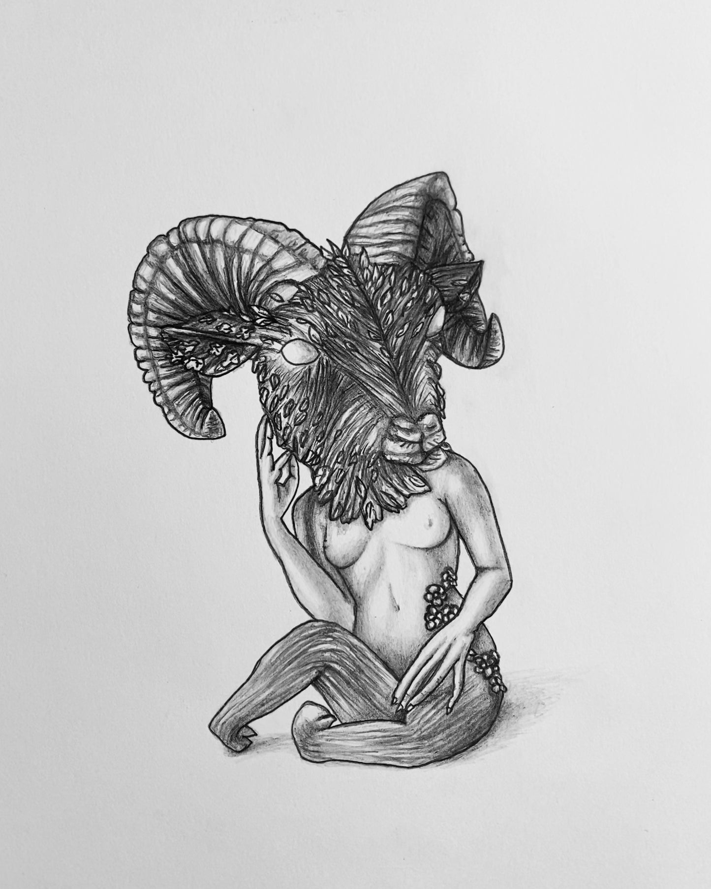 Pencil drawing „Goat Lady“